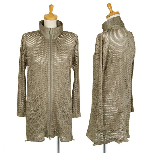 PLEATS PLEASE Shiny Mesh Zip Long Jacket Gold Size 3