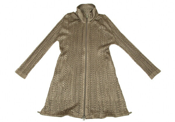 PLEATS PLEASE Shiny Mesh Zip Long Jacket Gold Size 3