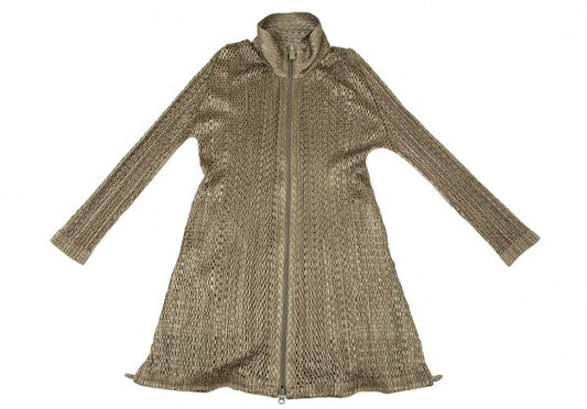 PLEATS PLEASE Shiny Mesh Zip Long Jacket Gold Size 3