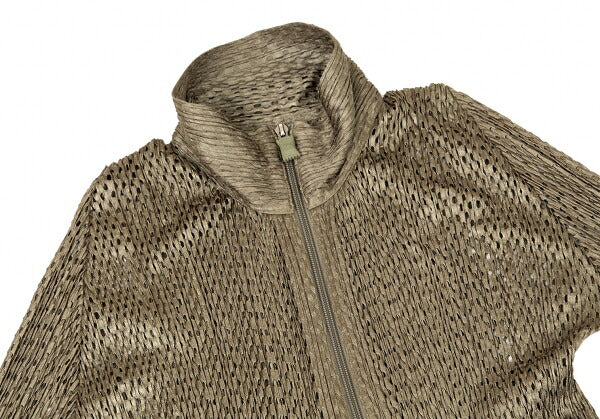 PLEATS PLEASE Shiny Mesh Zip Long Jacket Gold Size 3