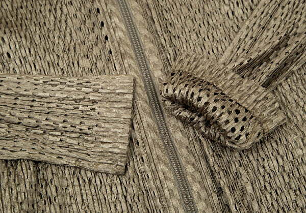 PLEATS PLEASE Shiny Mesh Zip Long Jacket Gold Size 3