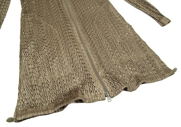 PLEATS PLEASE Shiny Mesh Zip Long Jacket Gold Size 3