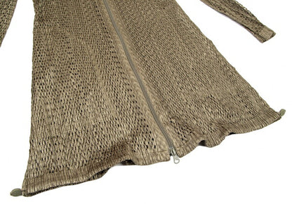 PLEATS PLEASE Shiny Mesh Zip Long Jacket Gold Size 3