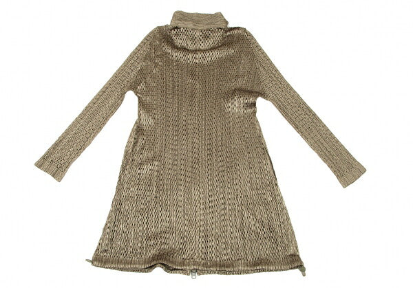 PLEATS PLEASE Shiny Mesh Zip Long Jacket Gold Size 3