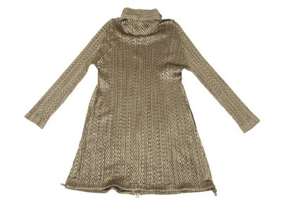 PLEATS PLEASE Shiny Mesh Zip Long Jacket Gold Size 3