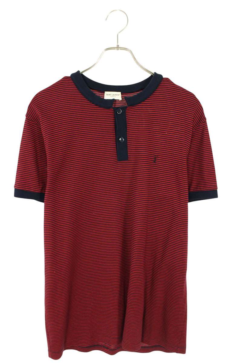 Saint Laurent Paris Logo Embroidered Boarder Short Sleeve Polo Shirt Size XL