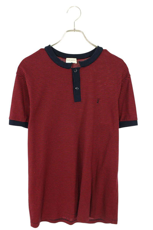 Saint Laurent Paris Logo Embroidered Boarder Short Sleeve Polo Shirt Size XL