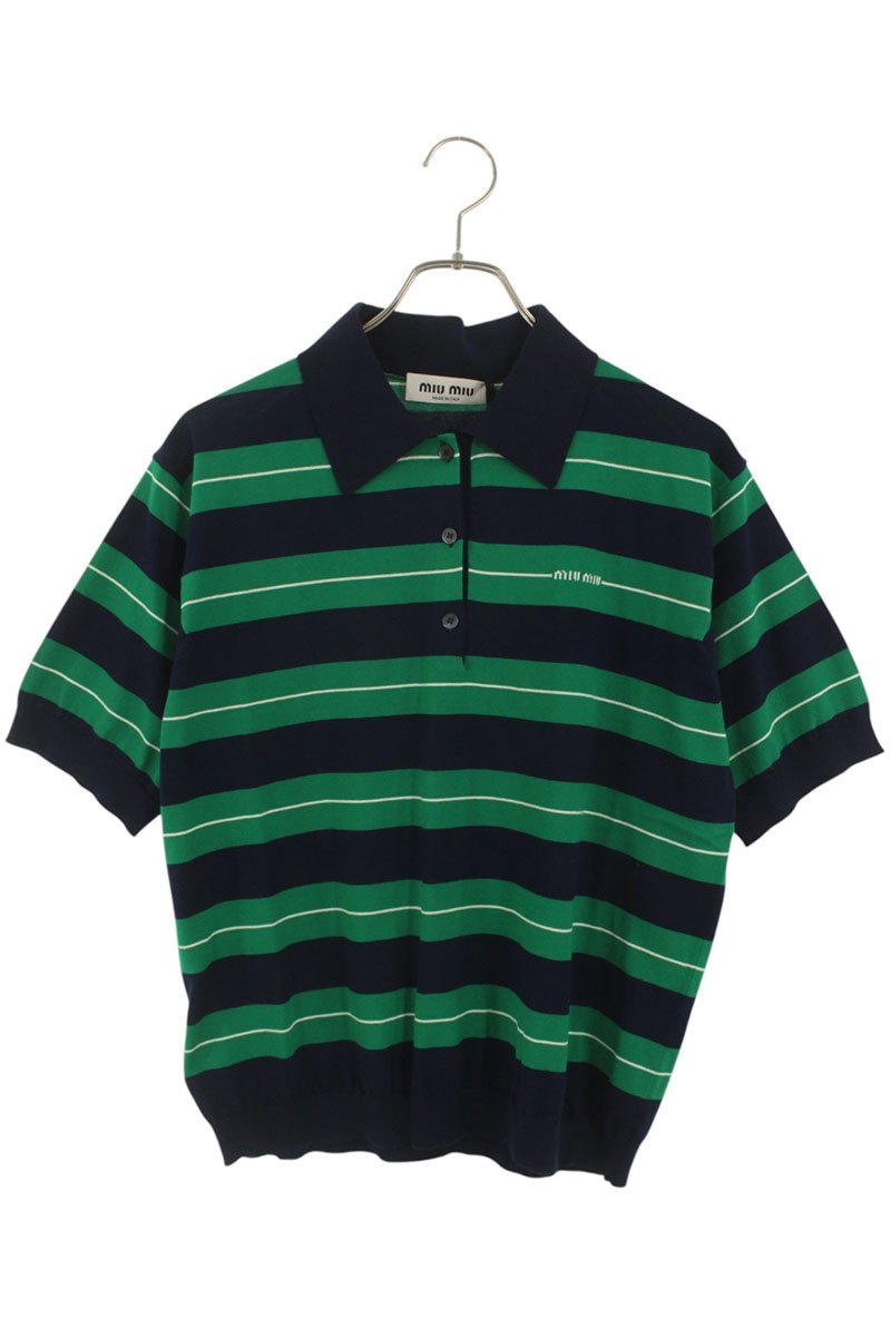 miumiu 25AW Cotton Knit S/S Polo Green Navy Size XXS