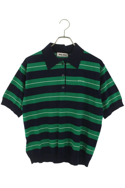 miumiu 25AW Cotton Knit S/S Polo Green Navy Size XXS
