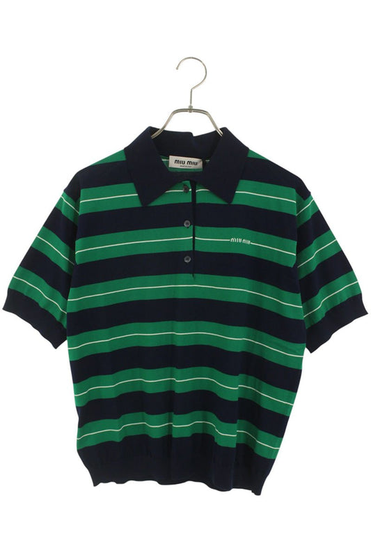miumiu 25AW Cotton Knit S/S Polo Green Navy Size XXS