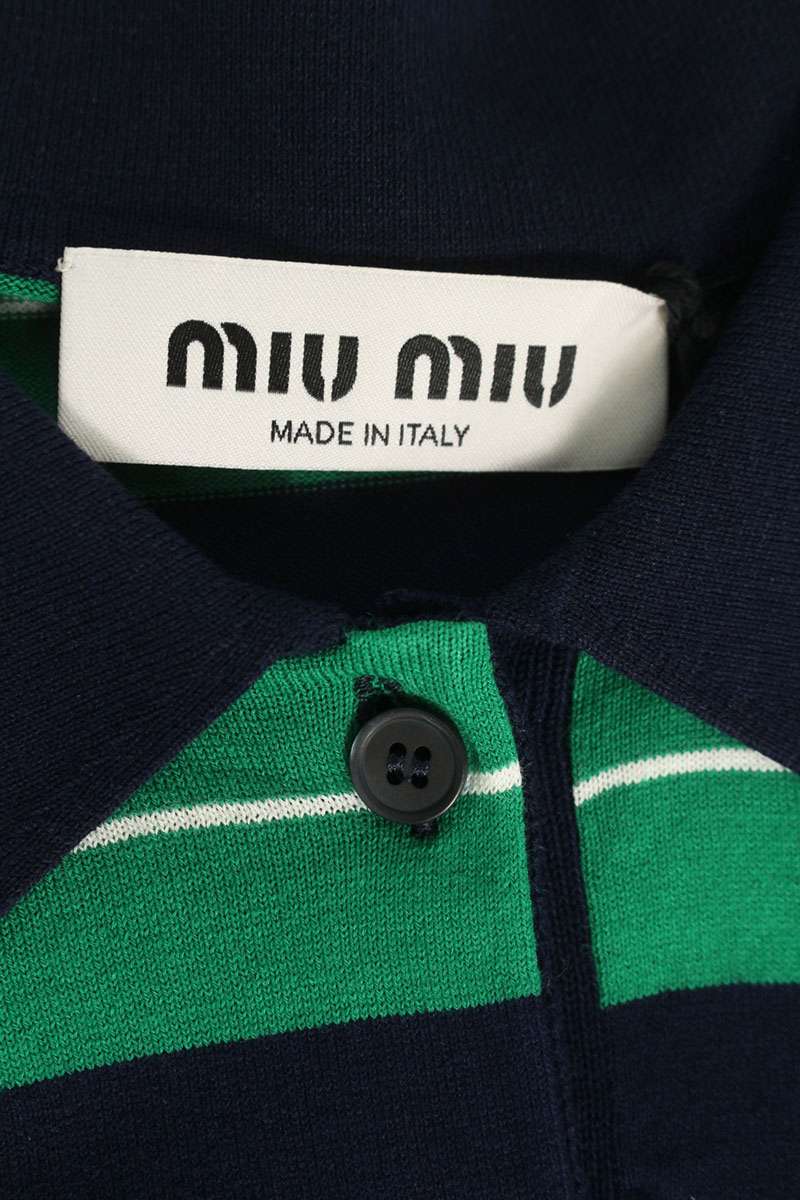 miumiu 25AW Cotton Knit S/S Polo Green Navy Size XXS