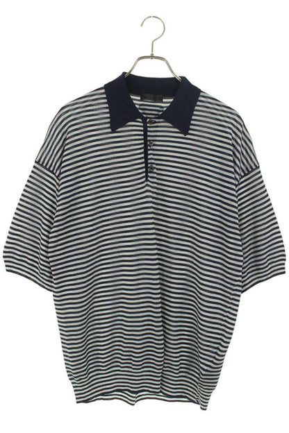 PRADA Silk Stripe S/S Polo Navy Gray Size M