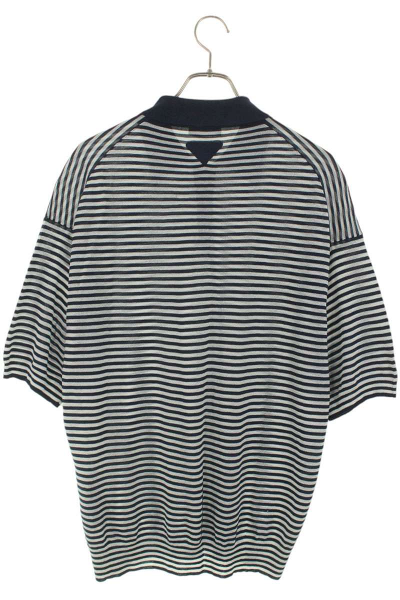 PRADA Silk Stripe S/S Polo Navy Gray Size M