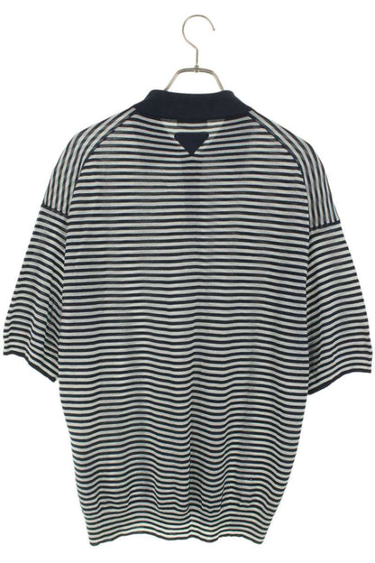 PRADA Silk Stripe S/S Polo Navy Gray Size M