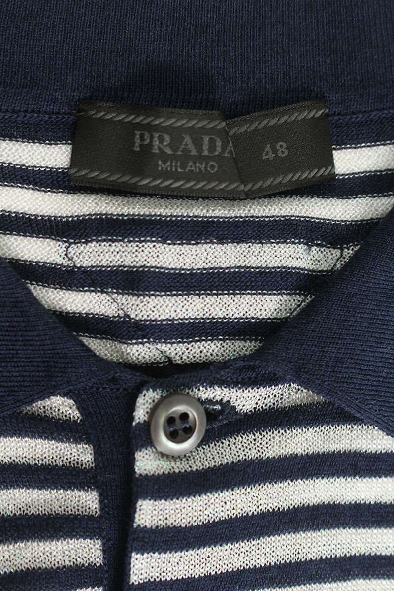 PRADA Silk Stripe S/S Polo Navy Gray Size M