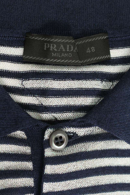 PRADA Silk Stripe S/S Polo Navy Gray Size M