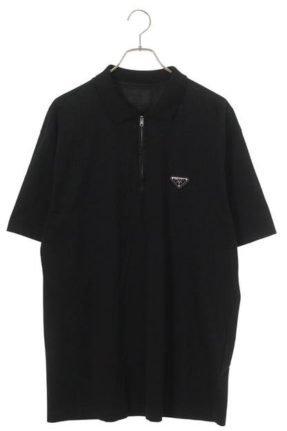 PRADA Triangle Logo Re-Nylon Zip S/S Polo Black Size XXL