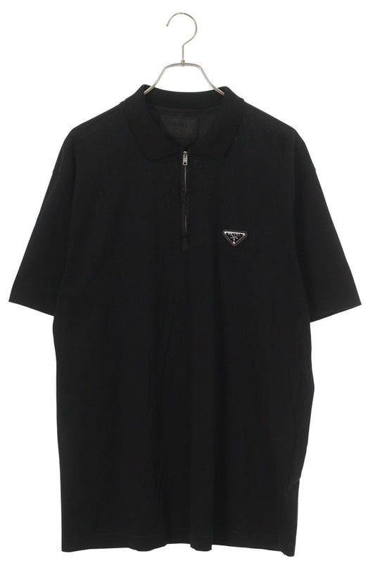 PRADA Triangle Logo Re-Nylon Zip S/S Polo Black Size XXL