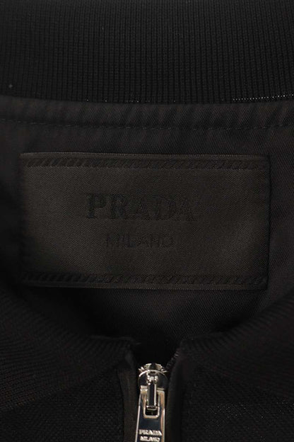 PRADA Triangle Logo Re-Nylon Zip S/S Polo Black Size XXL