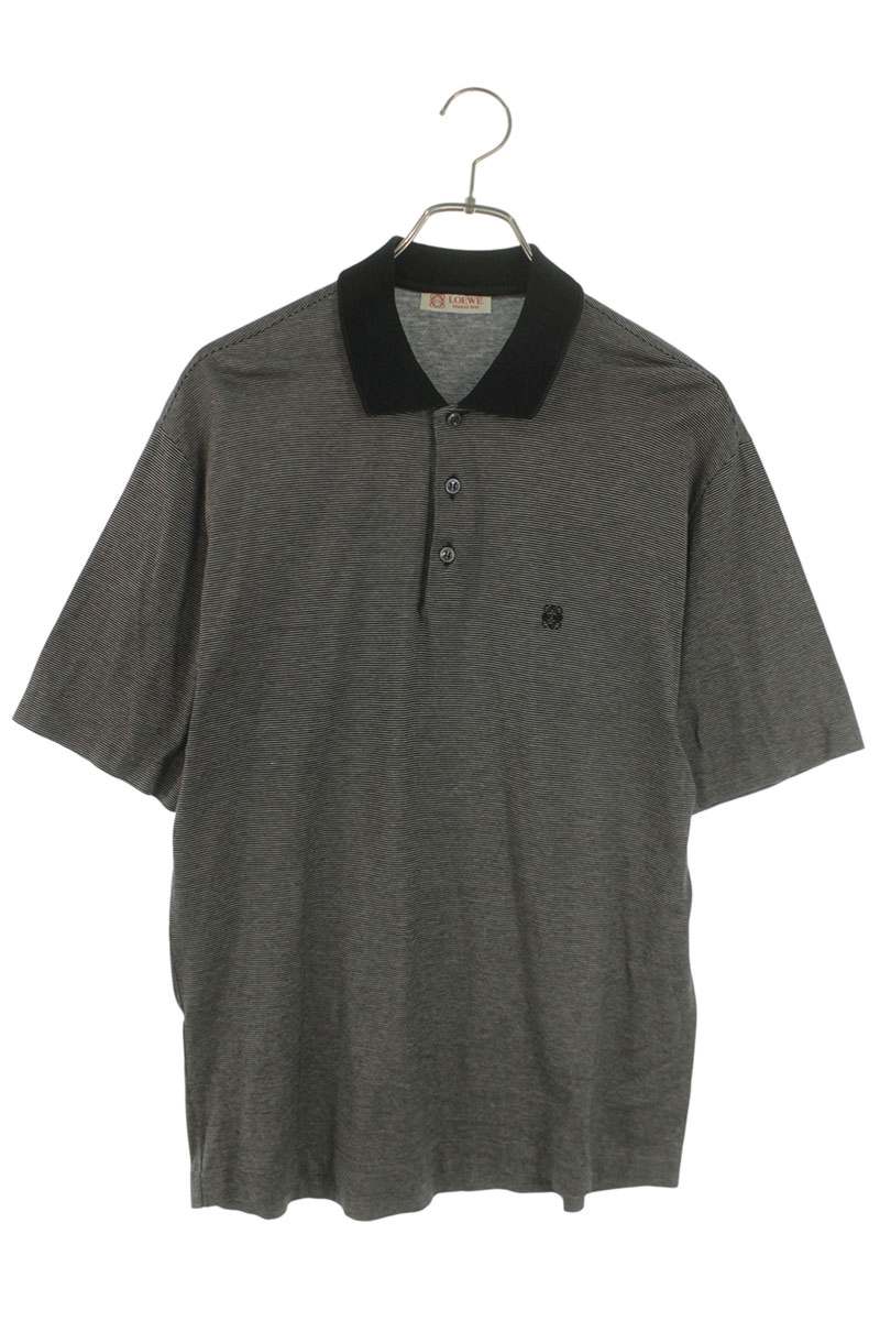 Loewe Embroidered Boarder Short Sleeve Polo Shirt Black x White Size S