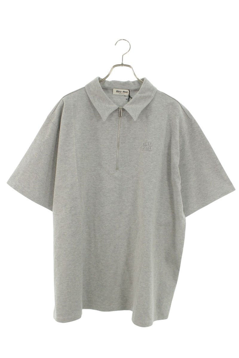 miumiu 26SS Half-Zip Logo Polo Shirt Gray Size S