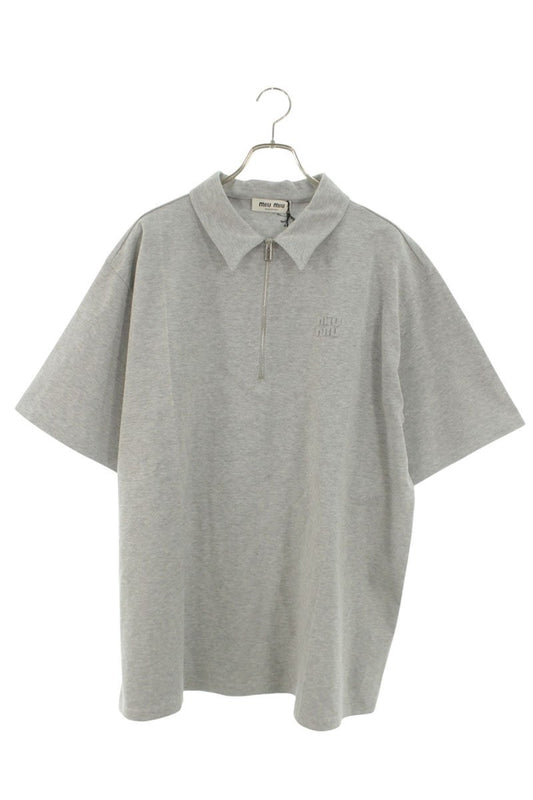 miumiu 26SS Half-Zip Logo Polo Shirt Gray Size S