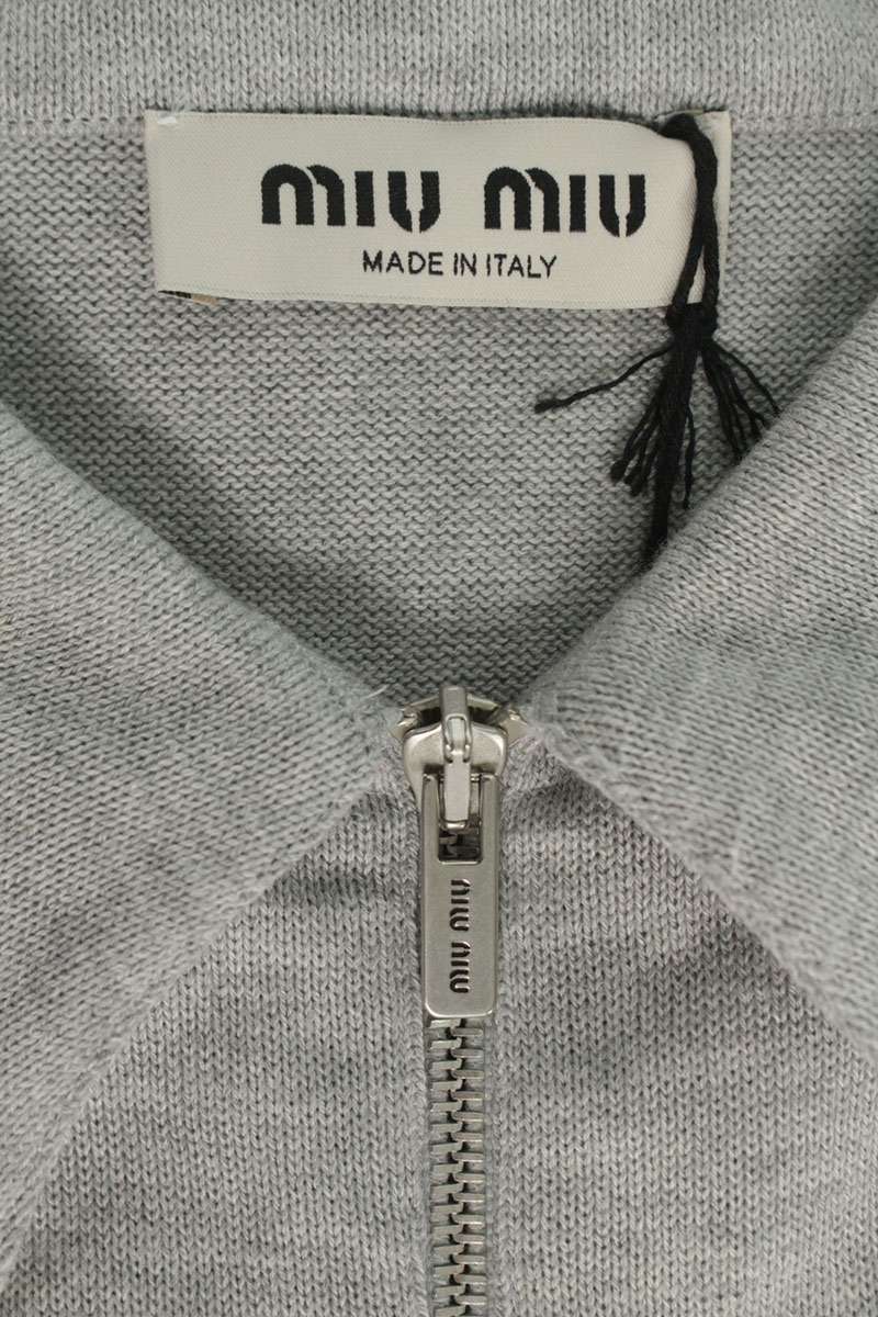 miumiu 26SS Half-Zip Logo Polo Shirt Gray Size S