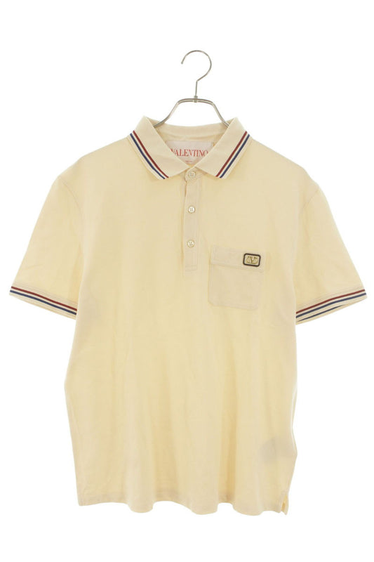 VALENTINO Chest Logo Plate Pique Polo Shirt Beige Size L