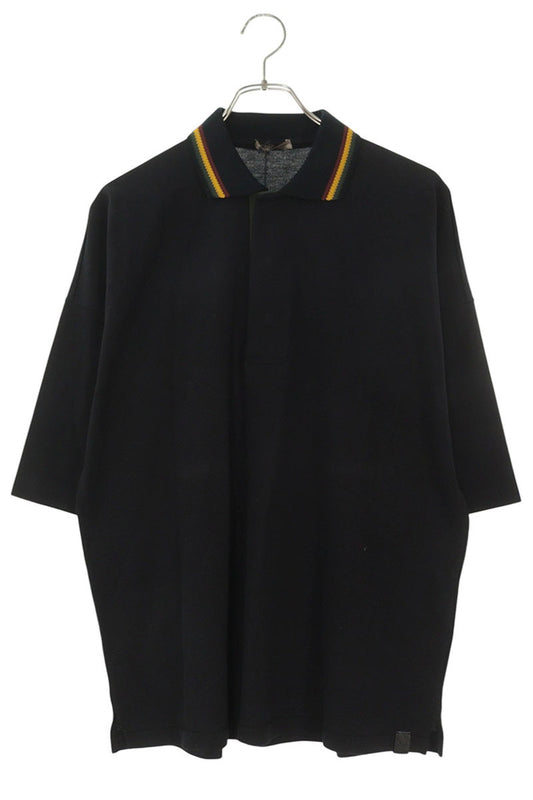 BOTTEGA VENETA Striped Snap Collar Polo Black Size S