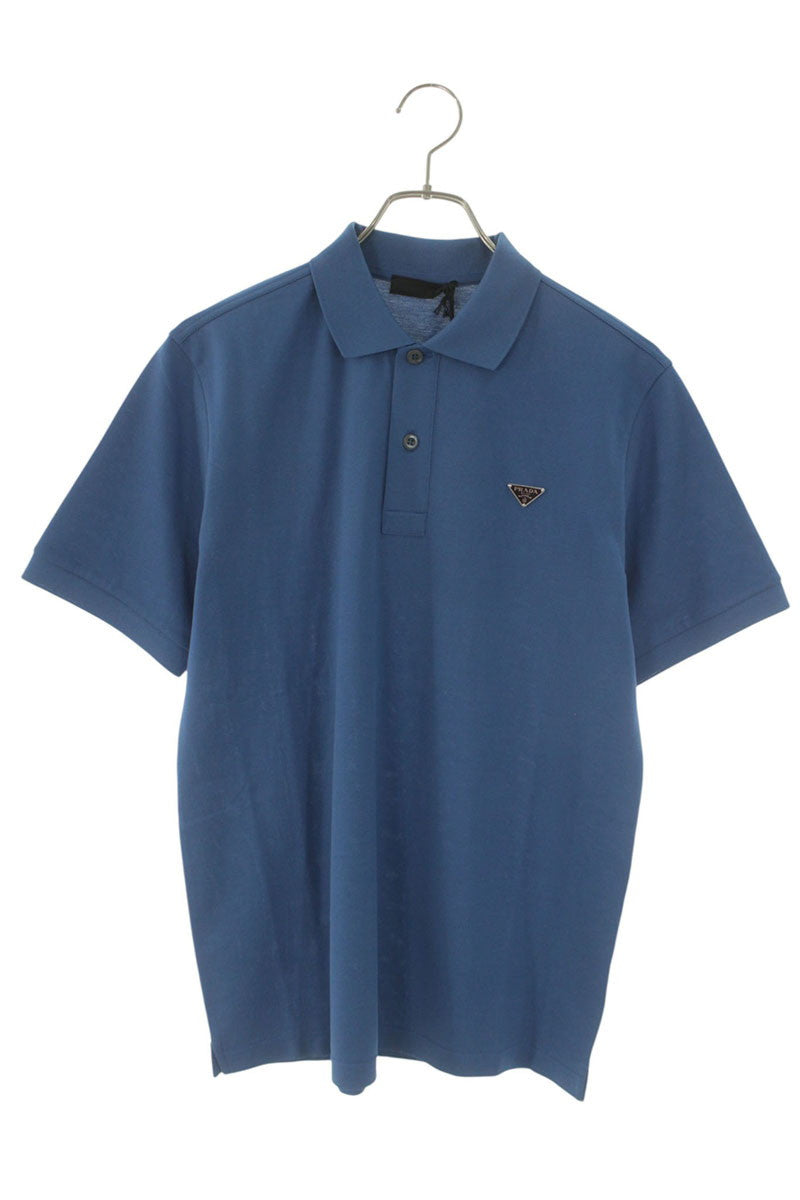 PRADA SS26 Triangle Plate Pocket Polo Shirt Blue Size S
