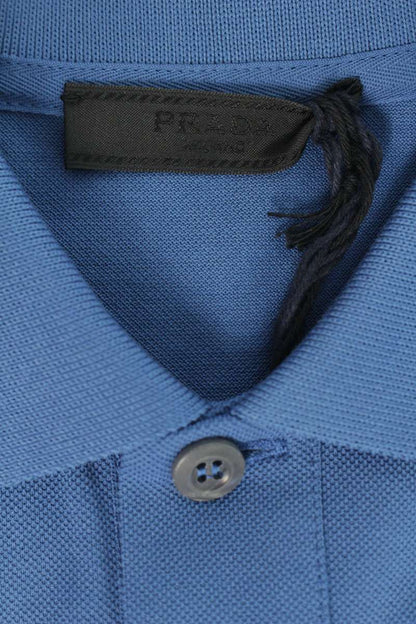 PRADA SS26 Triangle Plate Pocket Polo Shirt Blue Size S