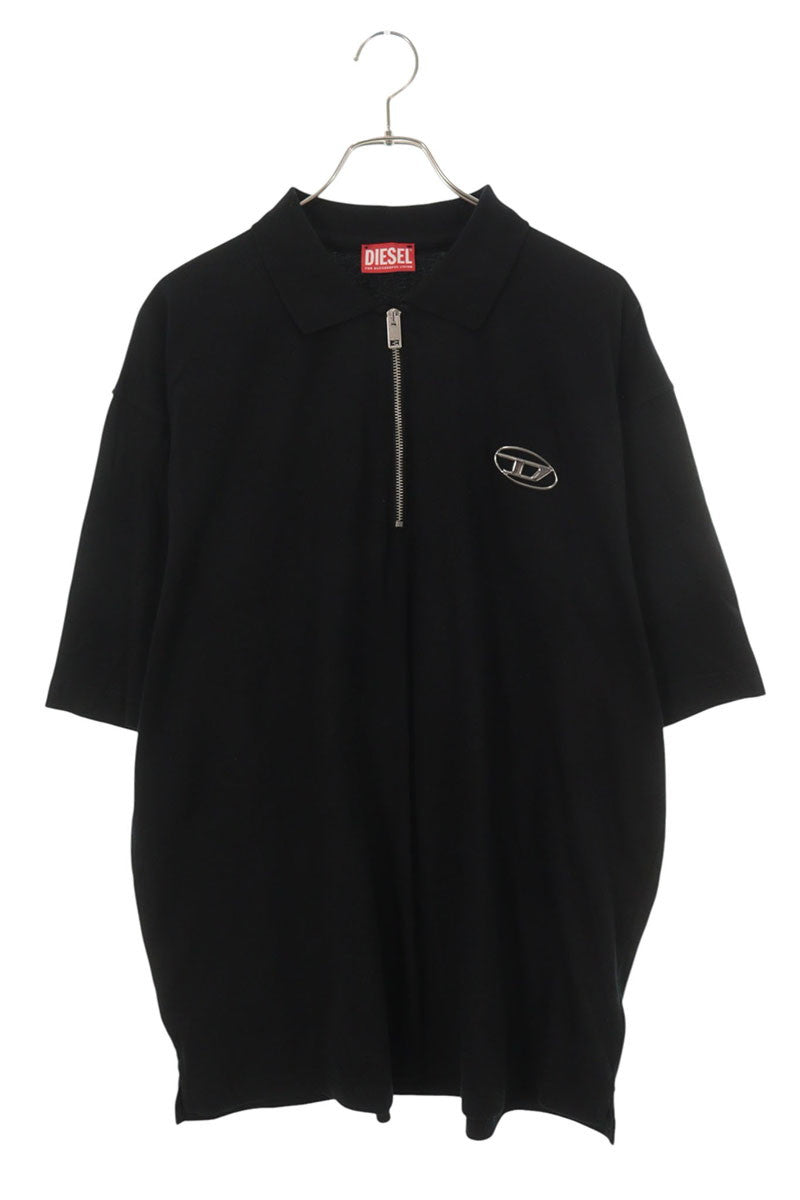 DIESEL Metal Logo Patch Half-Zip Polo Black/Silver Size XL
