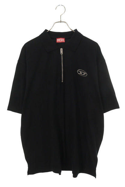 DIESEL Metal Logo Patch Half-Zip Polo Black/Silver Size XL