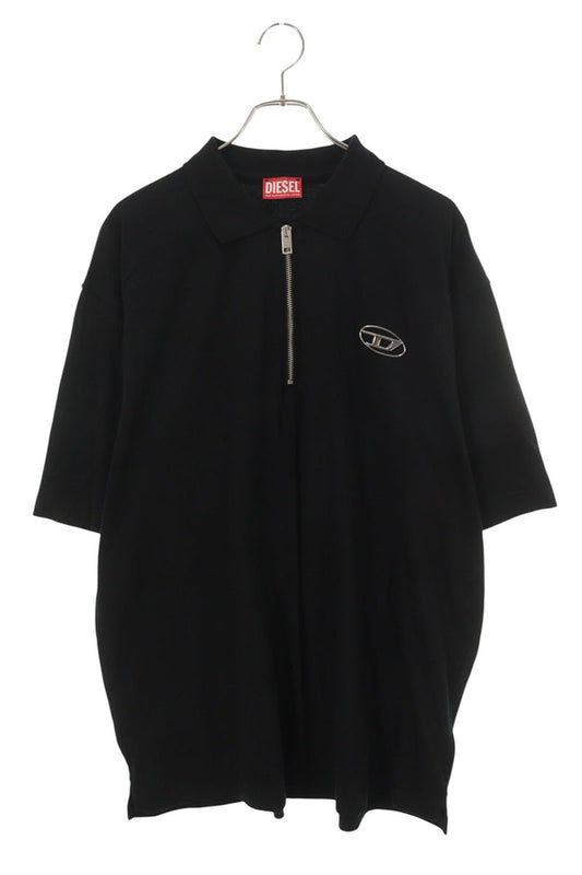 DIESEL Metal Logo Patch Half-Zip Polo Black/Silver Size XL