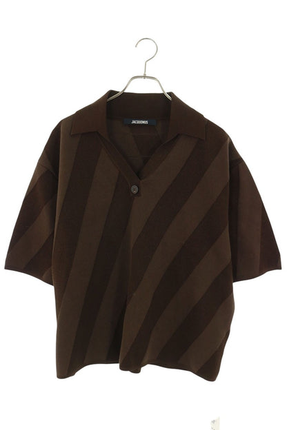 JACQUEMUS Brown Striped Short Sleeve Polo Shirt Size XL
