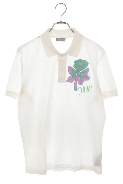 DIOR 20SS Flower Embroidered Cotton Polo Shirt White Size M