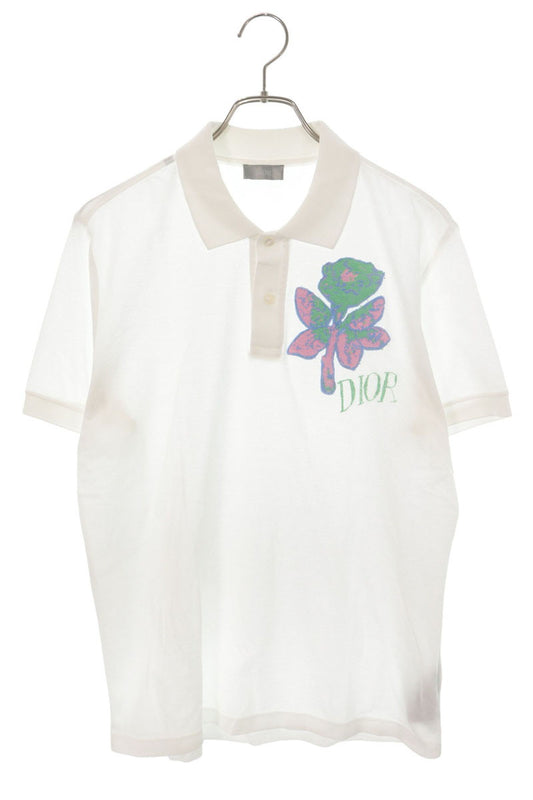 DIOR 20SS Flower Embroidered Cotton Polo Shirt White Size M