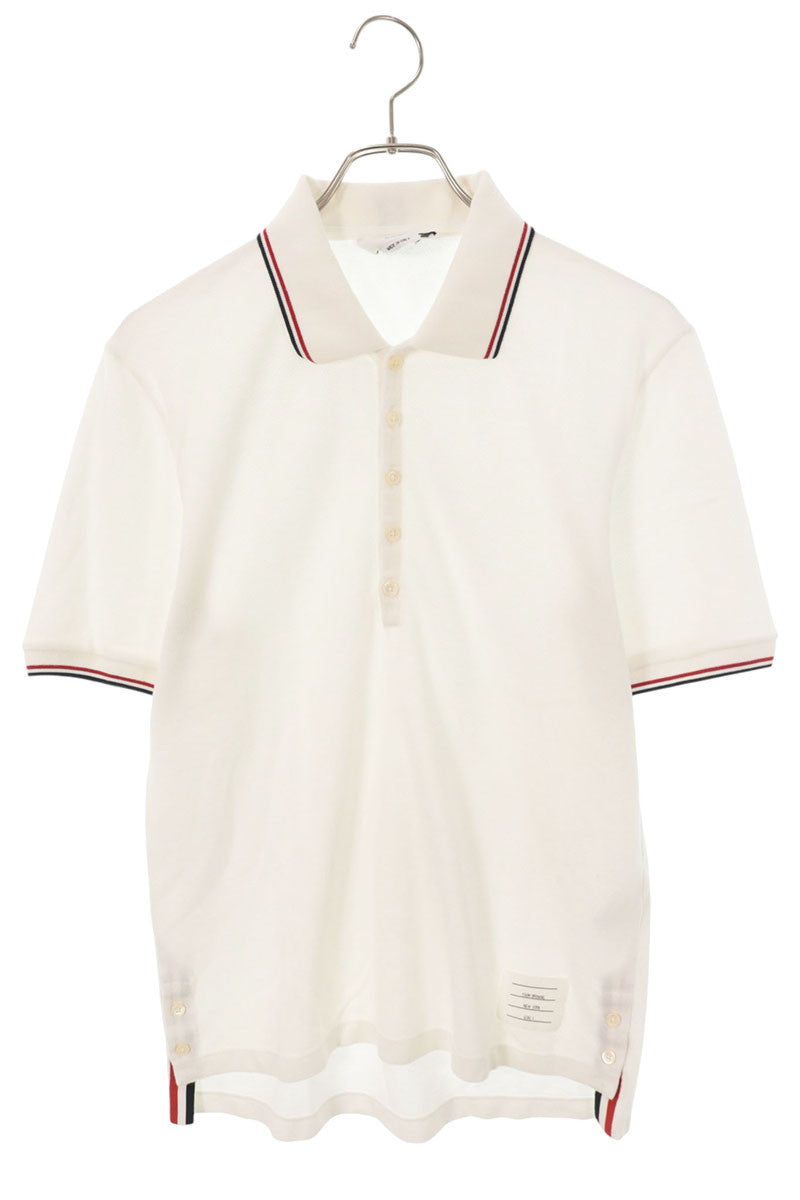 THOM BROWNE 3-Stripe Cotton Short Sleeve Shirt White Polo Size 1