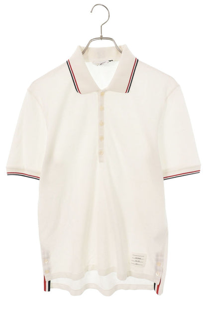 THOM BROWNE 3-Stripe Cotton Short Sleeve Shirt White Polo Size 1