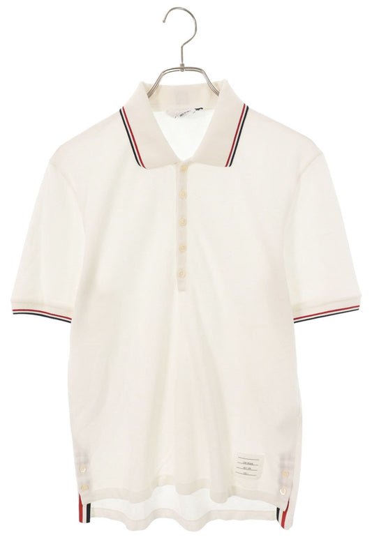 THOM BROWNE 3-Stripe Cotton Short Sleeve Shirt White Polo Size 1