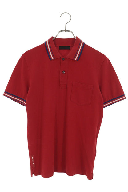 PRADA Hem Logo Cotton Short Sleeve Polo Red Size S
