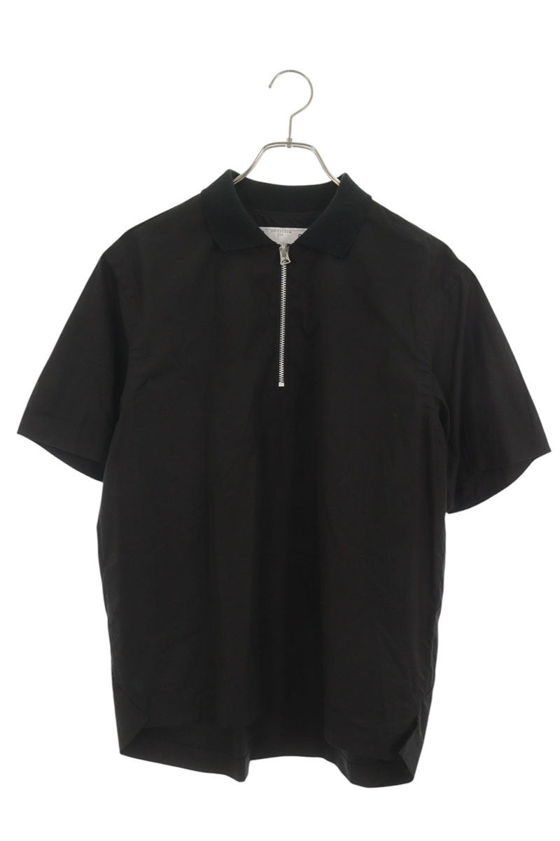Sacai Half-Zip S/S Cotton Polo Shirt Black Size 1