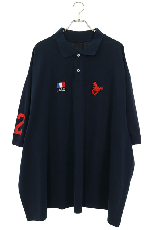 BALENCIAGA Damaged Horse Oversized S/S Shirt Navy Polo Size 4