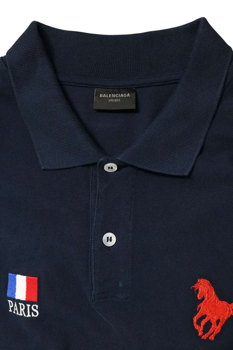 BALENCIAGA Damaged Horse Oversized S/S Shirt Navy Polo Size 4