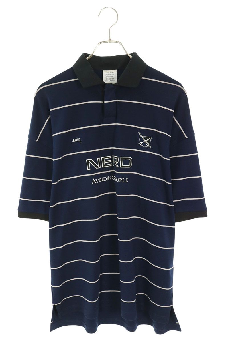 VETEMENTS 26SS NERD FOOTBALL Striped Polo Navy Size XS