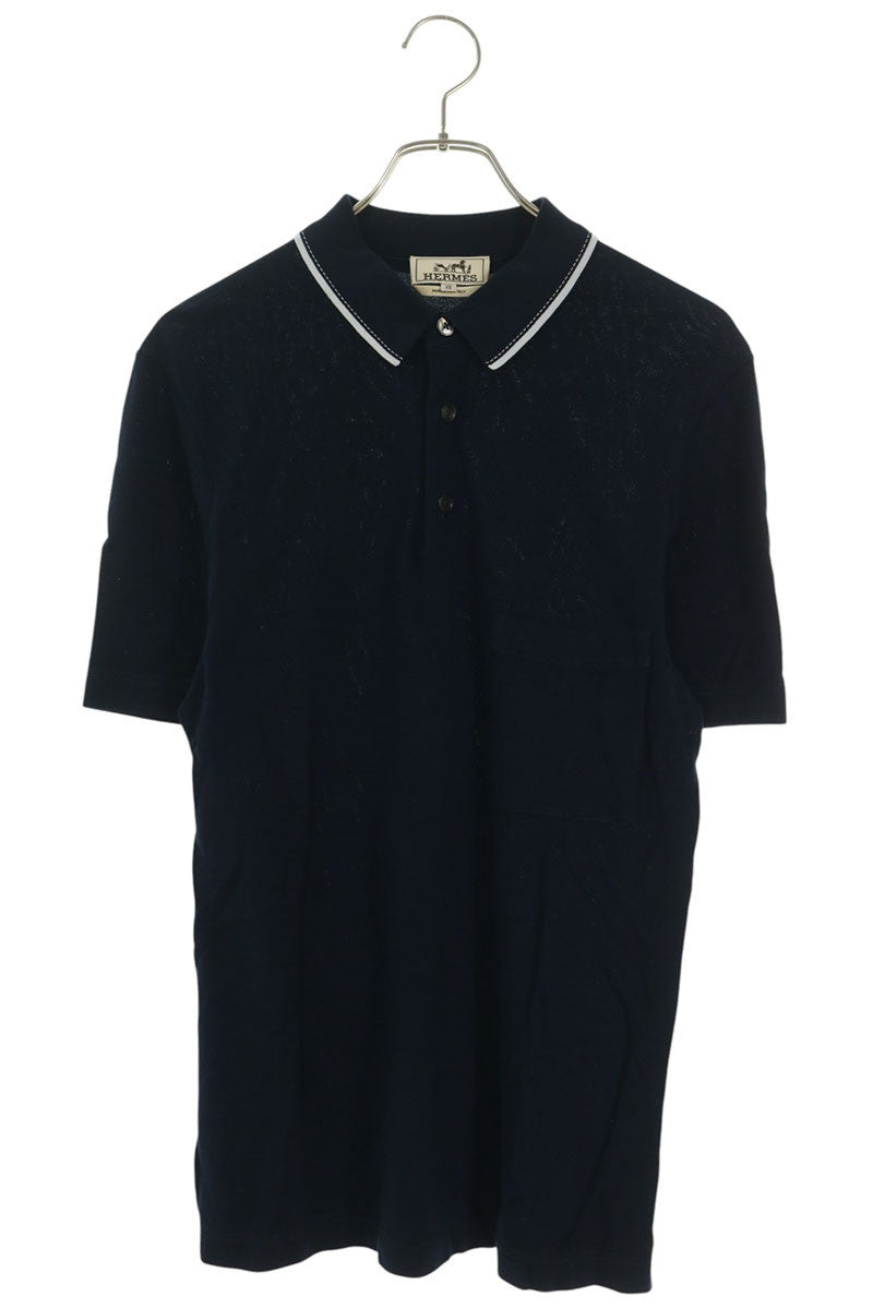 HERMES H Logo Embroidered Pocket S/S Polo Navy Size XS