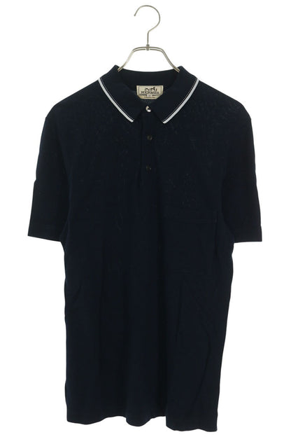 HERMES H Logo Embroidered Pocket S/S Polo Navy Size XS