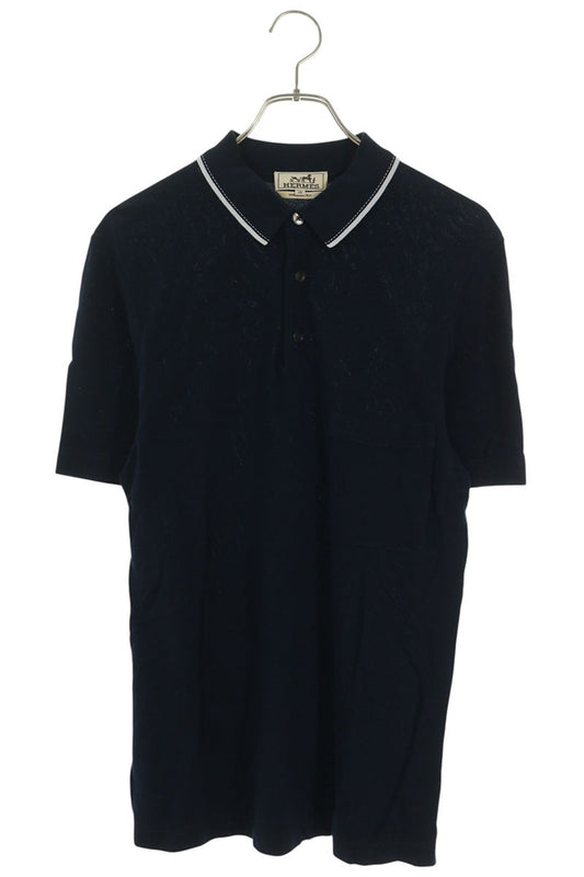 HERMES H Logo Embroidered Pocket S/S Polo Navy Size XS