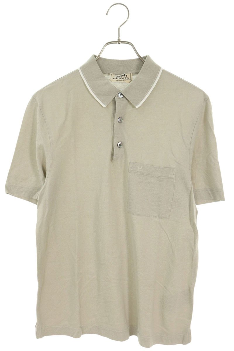HERMES H Logo Embroidered Pocket S/S Polo Beige Size XS