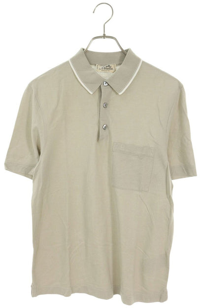 HERMES H Logo Embroidered Pocket S/S Polo Beige Size XS